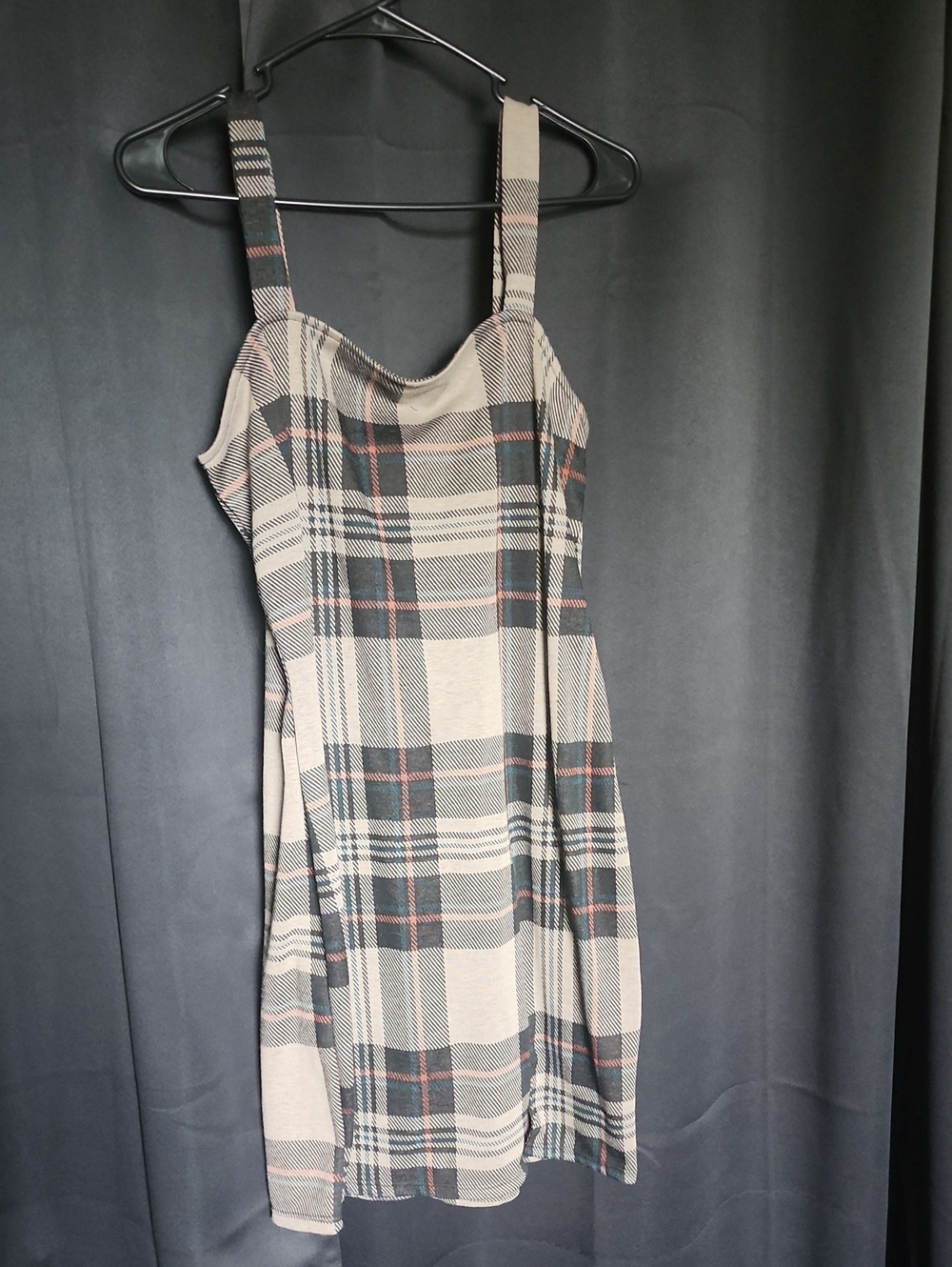 Plaid Square-Neck Sundress in Beige and black